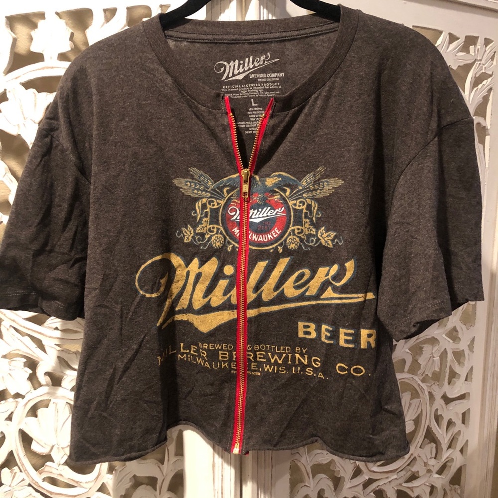 Miller Beer Cropped Zip-up Tee